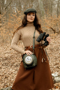 Khaki Velvet Peaky Beret