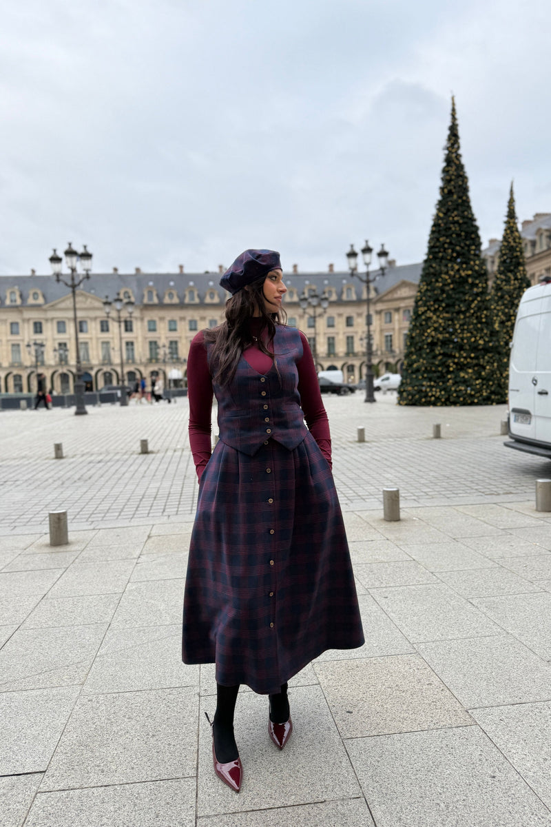 Khaki Check Peaky Beret