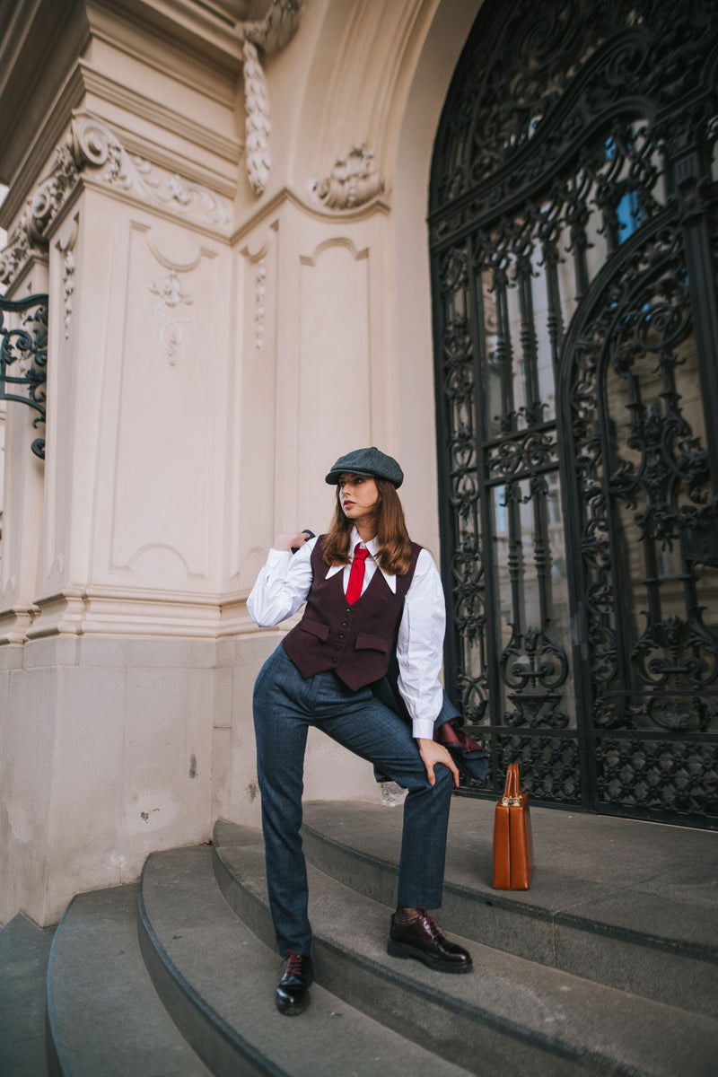 Peaky Check Trousers Navy/Grey/Bordeaux